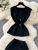 Button Up Sleeveless Top and Skirt Set