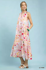 Umgee Abstract Print Tiered Halter Midi Dress