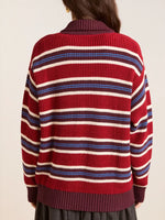 Striped Button Detail Polo Collar Sweater