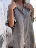 Full Size Casual Linen Button-Down Shirt Dress Plus Size - Ladyez