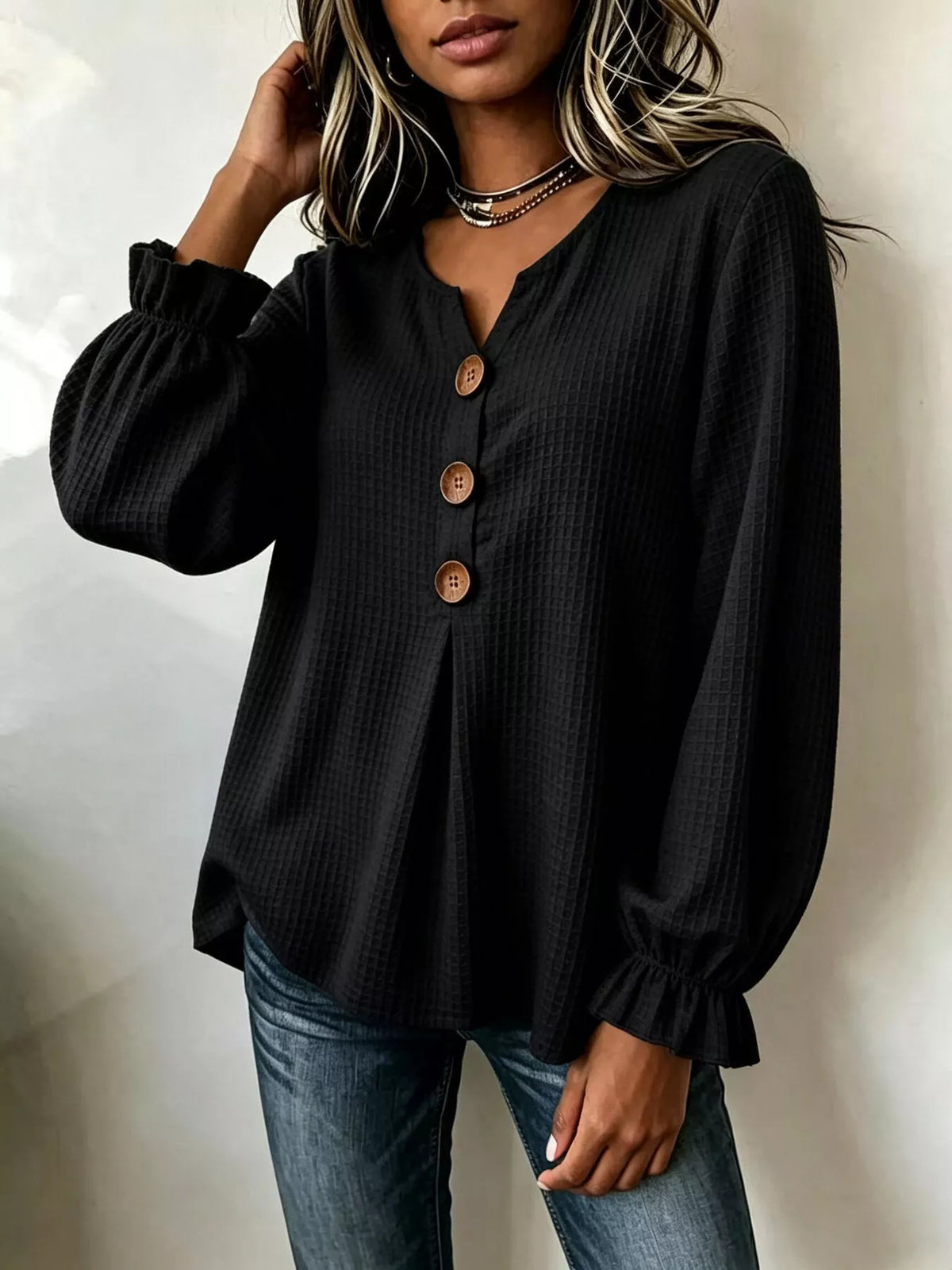 Waffle Knit Long Sleeve Top