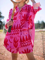 Printed Button Up Shirt and Shorts Set - Ladyez