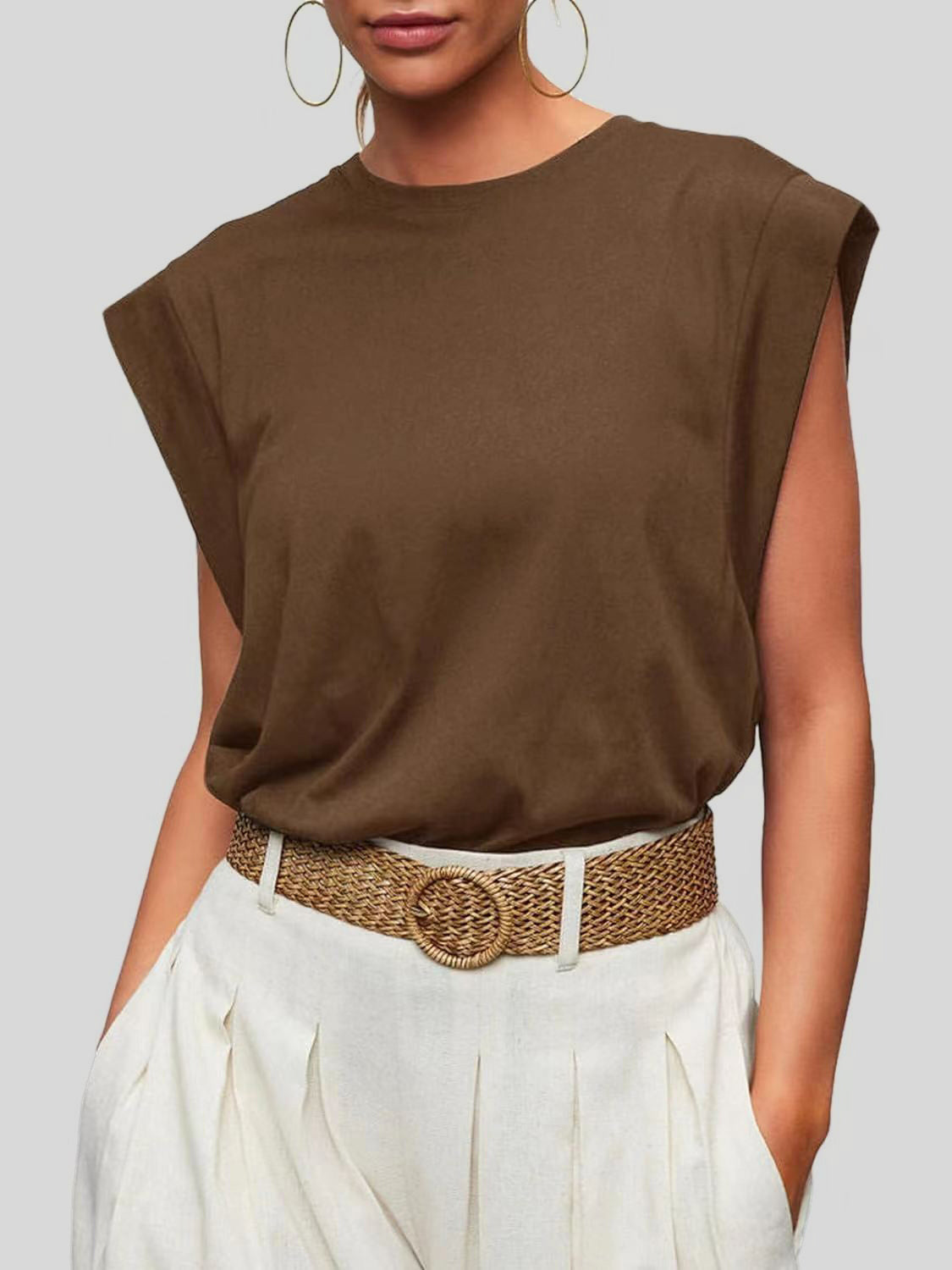 Florira Round Neck Cap Sleeve T-Shirt - Ladyez