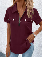 Zip Collar Short Sleeve Top