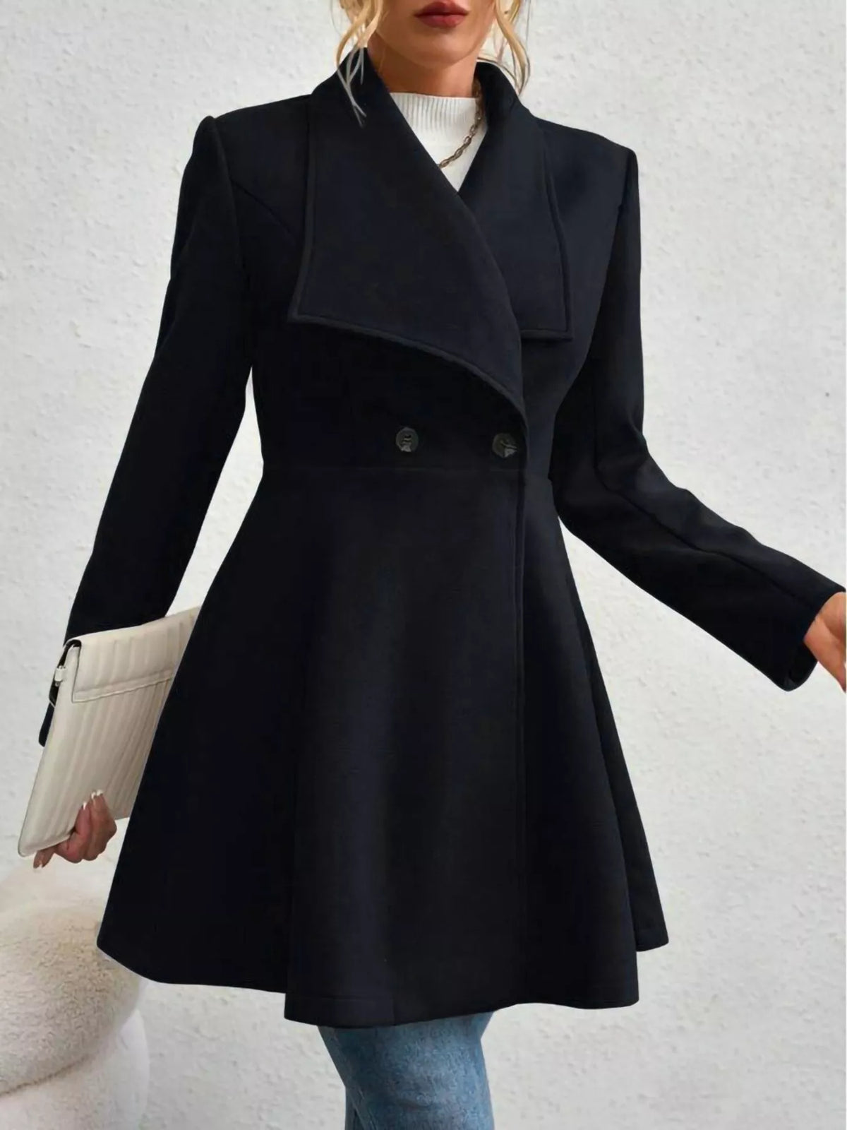 Collared Neck Double Breasted Coat