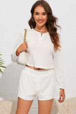 Round Neck Dropped Shoulder Top and Shorts Lounge Set - Ladyez