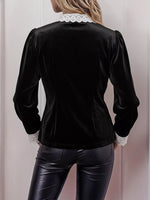 Lace Bow Tie Velvet Blouse