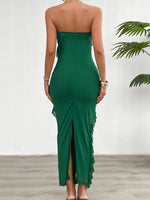 Devine Ruffled Slit Back Tube Maxi Dress - Ladyez