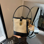 Vintage Bucket Crossbody Bag with Plush Charm