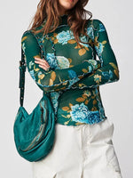 Floral Print Mock Neck Long Sleeve Top - Ladyez