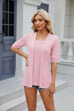 Texture Square Neck Half Sleeve Blouse