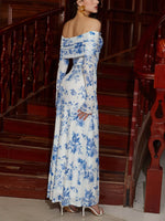 Off-Shoulder Ruched Long Sleeve Maxi Dress