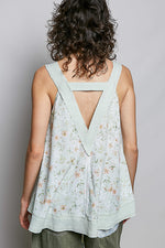 POL Floral V-Neck Tank with Front Pocket