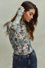 SO ME Floral Print Mesh Knit Long Sleeves Top