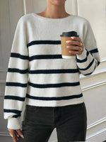 Striped Round Neck Long Sleeve Knit Top
