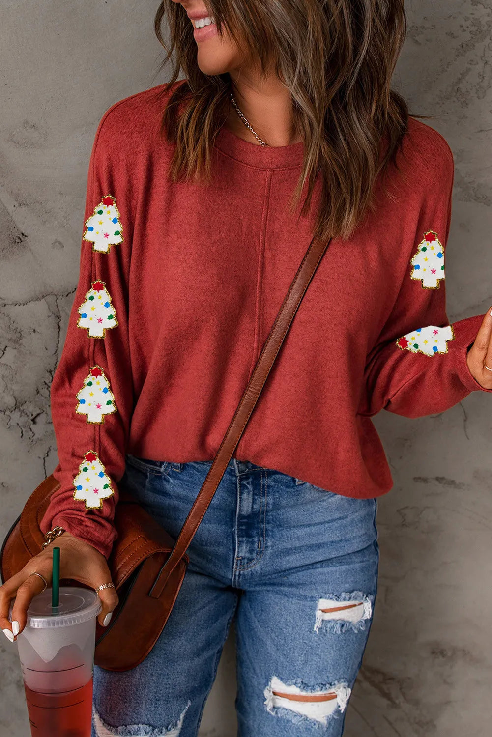 Christmas Tree Round Neck Long Sleeve Top