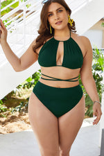 Plus Size Cutout Tied Backless Bikini Set - Ladyez