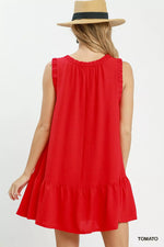 Umgee Sleeveless Ruffle Trim Drop Waist Mini Dress