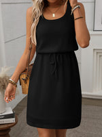 Waffle-Knit Drawstring Mini Tank Dress - Ladyez