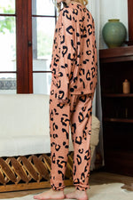 Leopard Round Neck Top and Drawstring Pants Lounge Set - Ladyez
