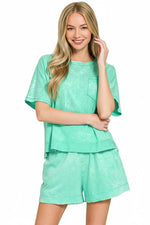 Zenana Acid Washed Oversized Top & Shorts Set