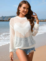 Heart Openwork Long Sleeve Cover-Up - Ladyez