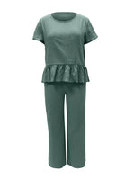 Peplum Round Neck Short Sleeve Top and Pants Set