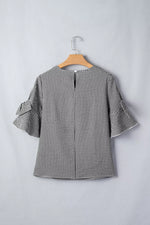 Gingham Bow Half Sleeve Blouse