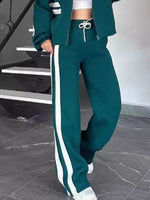 Full Size Contrast Stripe Zip Up Jacket and Pants Set Plus Size