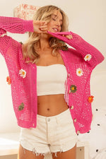 BiBi Flower Patches Open Knit Sweater Cardigan