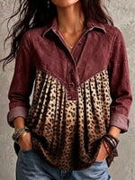 Full Size Leopard Button Detail Blouse Plus Size