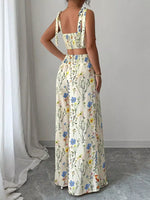 Floral Print Tie-Shoulder Crop Top & Wide Leg Pants Set