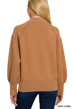 Zenana Viscose Mock Neck Exposed Seam Sweater