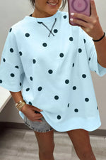 Polka Dot Print Crossed Seam Detail Oversize Tee