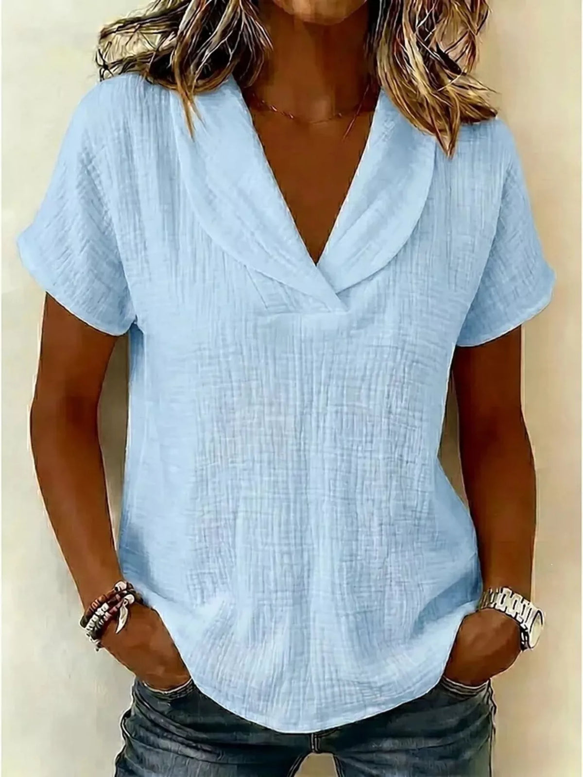 Full Size Textured Short Sleeve Blouse Plus Size