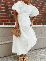 Puff Sleeve Round Neck Maxi Dress - Ladyez