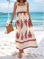 Smocked Printed Square Neck Maxi Dress