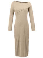 Slit One Shoulder Long Sleeve Dress - Ladyez