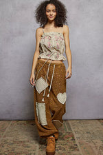 POL Button Down Floral Embroidered Cropped Cami with Lace Detail