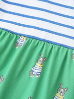 Children's Striped Dog Print Short Sleeve Dress