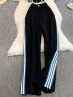 Zip Front Contrast Tank and Side Striped Pants Set