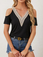Cold Shoulder Lace V-Neck Blouse - Ladyez