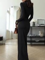 Turtleneck Long Sleeve Slit Maxi Dress