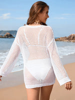 Openwork Dropped Shoulder Long Sleeve Cover-Up - Ladyez