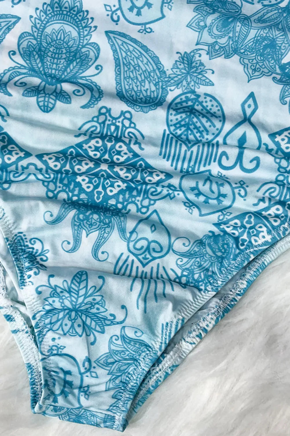 Printed Mock Neck Long Sleeve One-Piece Swimwear - Ladyez