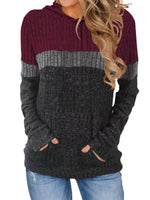 Full Size Color Block Ribbed Knit Hoodie Plus Size
