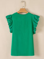 Ruffled Sleeve Slim Fit Crew Neck Top