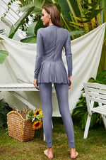 Mock Neck Long Sleeve One-Piece Swimwear - Ladyez