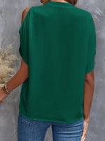 Notched Cold Shoulder Blouse