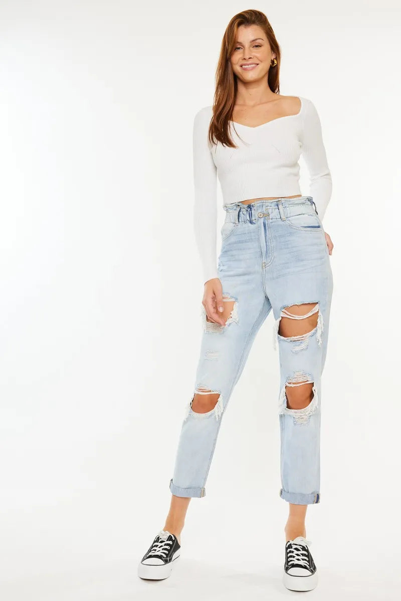 Kancan Open Pack Paperbag Mom Jeans - Ladyez